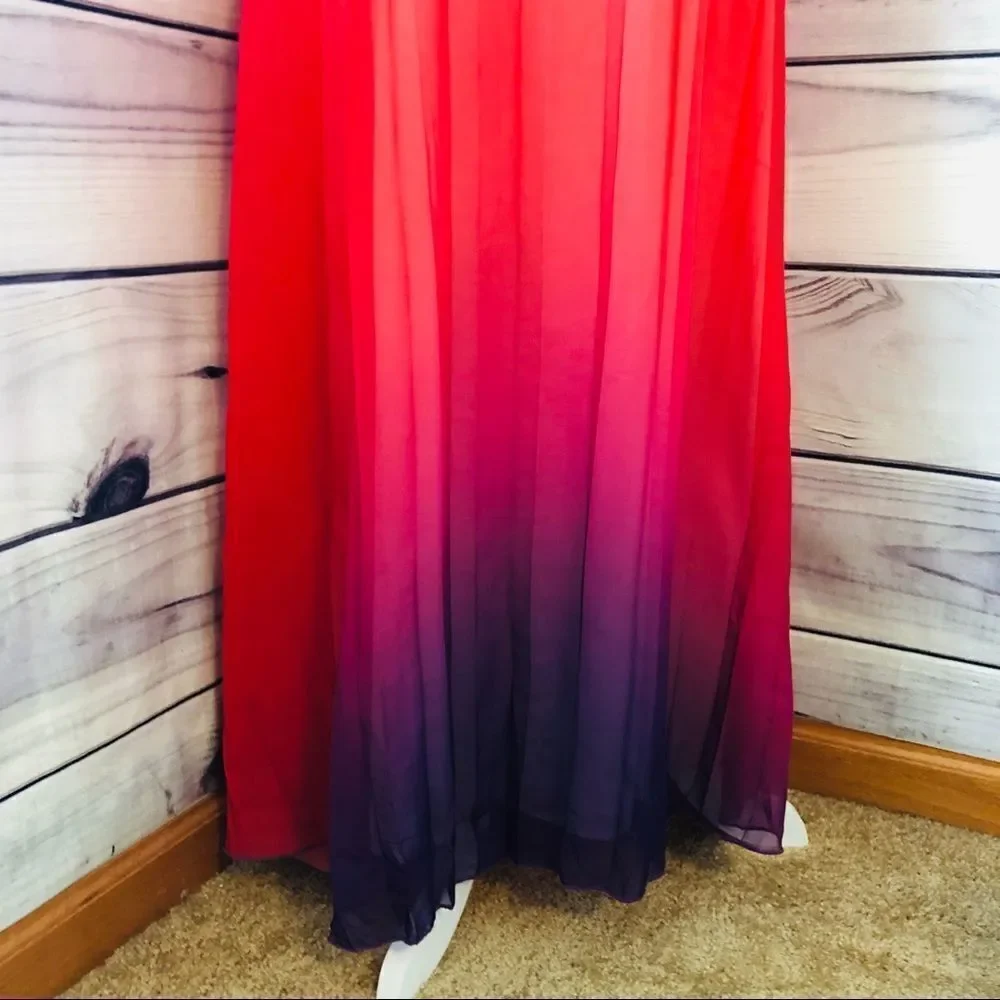 Colorful Ombré Backless Pleated Tie Halter Maxi Dress - Picture 4 of 8